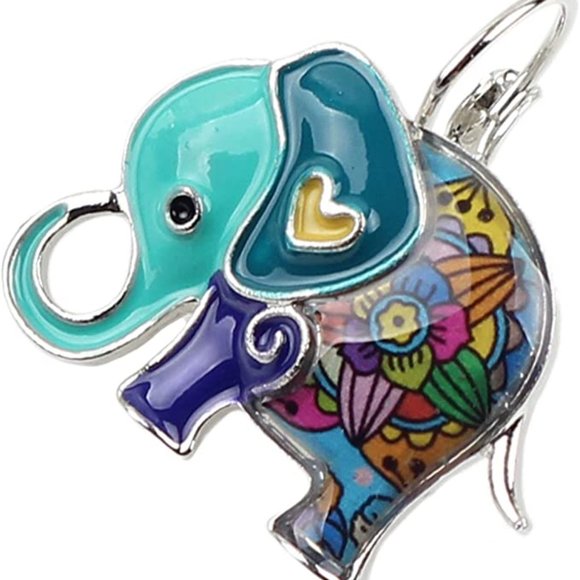 Jewelry Set: Enamel Alloy Cartoon Elephants - Picture 3 of 8
